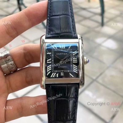 Replica Cartier Tank Francaise 43mm Watches Black Leather Band